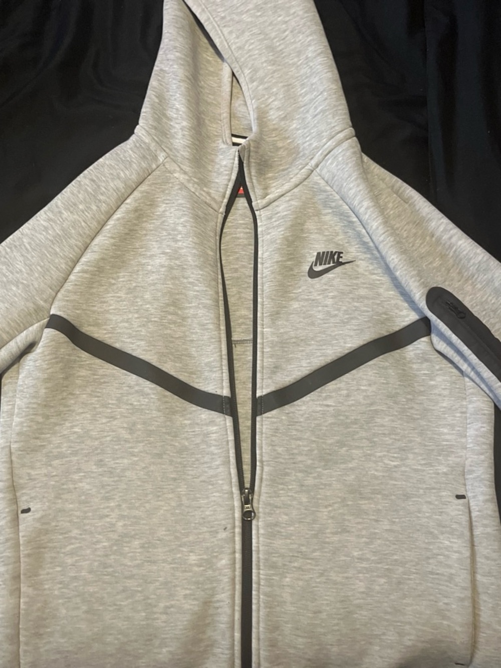 Nike Light Gray Hoodie with Red Logo Patch